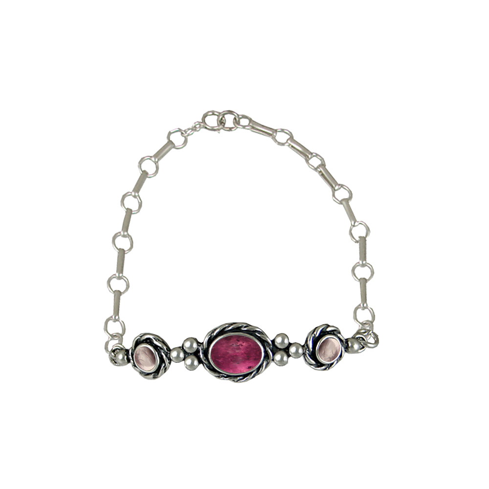 Sterling Silver Gemstone Adjustable Chain Bracelet With Pink Tourmaline And Rose Quartz